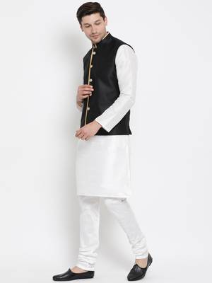 White woven silk blend kurta-pajama 3