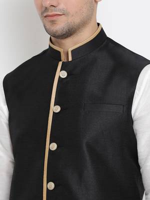 White woven silk blend kurta-pajama 4