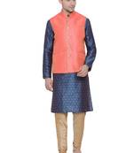 Blue woven silk blend kurta-pajama