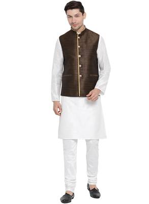 White woven silk blend kurta-pajama 1