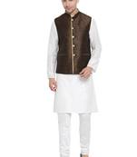 White woven silk blend kurta-pajama