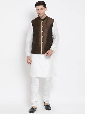 White woven silk blend kurta-pajama 2