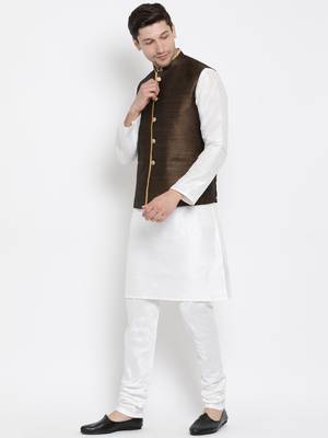 White woven silk blend kurta-pajama 3