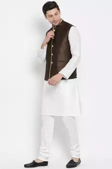White woven silk blend kurta-pajama