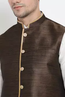 White woven silk blend kurta-pajama