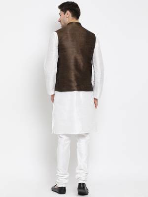 White woven silk blend kurta-pajama 5