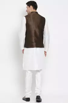 White woven silk blend kurta-pajama