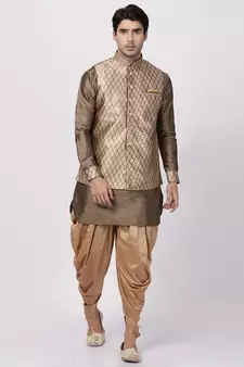 Gold Woven Silk Blend Dhoti-Kurta