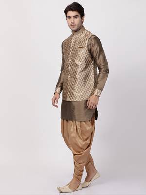 Gold Woven Silk Blend Dhoti-Kurta 3