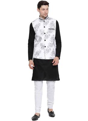 Black printed linen kurta-pajama 1
