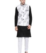 Black printed linen kurta-pajama