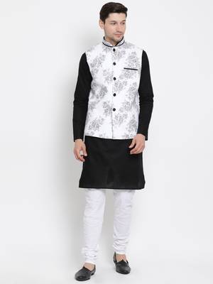 Black printed linen kurta-pajama 2
