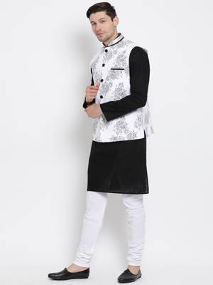 Black printed linen kurta-pajama 3