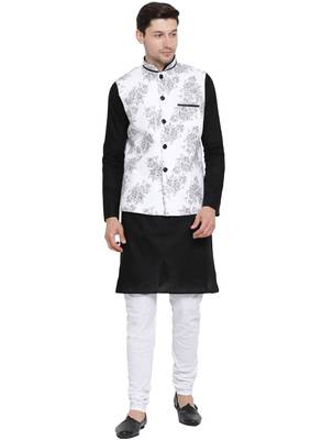 Black printed linen kurta-pajama 1