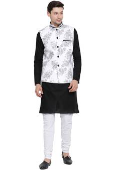Black printed linen kurta-pajama