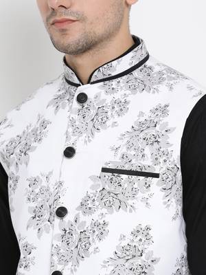 Black printed linen kurta-pajama 4