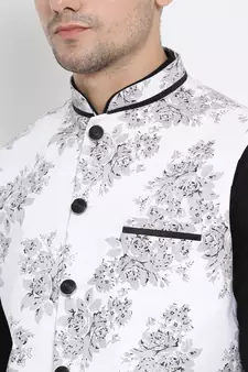 Black printed linen kurta-pajama