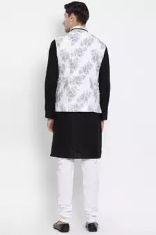 Black printed linen kurta-pajama