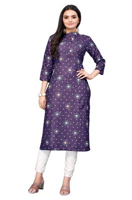 Mohvogue Purple Digital printed Crochet Kurta. 1
