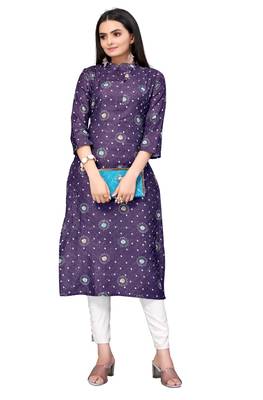 Mohvogue Purple Digital printed Crochet Kurta. 3