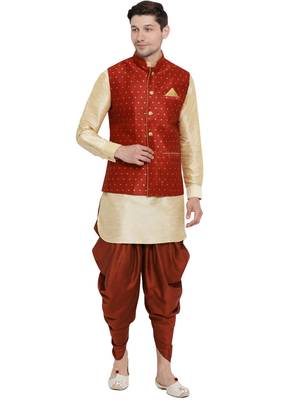 Gold Woven Silk Blend Dhoti-Kurta 1