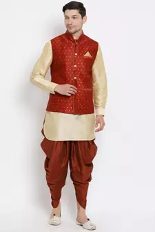 Gold Woven Silk Blend Dhoti-Kurta