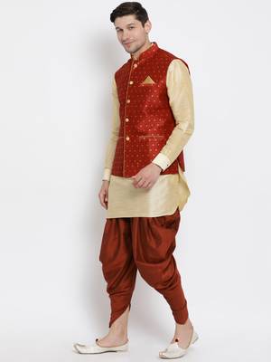 Gold Woven Silk Blend Dhoti-Kurta 3