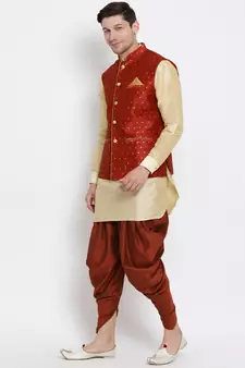 Gold Woven Silk Blend Dhoti-Kurta
