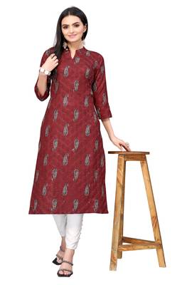 Mohvogue Maroon Digital printed Crochet Kurta. 1