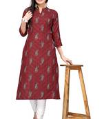Mohvogue Maroon Digital printed Crochet Kurta.