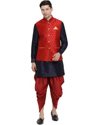 Blue Woven Silk Blend Dhoti-Kurta 1