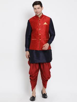 Blue Woven Silk Blend Dhoti-Kurta 2