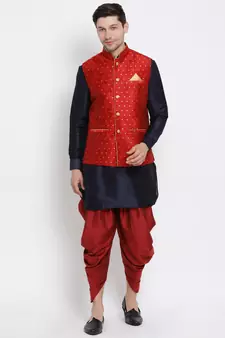 Blue Woven Silk Blend Dhoti-Kurta