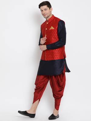 Blue Woven Silk Blend Dhoti-Kurta 3