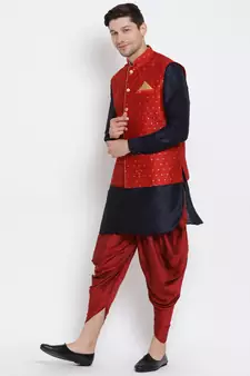 Blue Woven Silk Blend Dhoti-Kurta