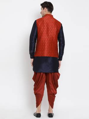 Blue Woven Silk Blend Dhoti-Kurta 5