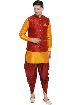Orange Woven Silk Blend Dhoti-Kurta 1