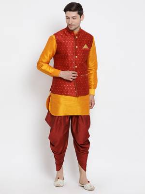Orange Woven Silk Blend Dhoti-Kurta 2