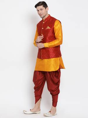 Orange Woven Silk Blend Dhoti-Kurta 3