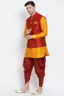 Orange Woven Silk Blend Dhoti-Kurta