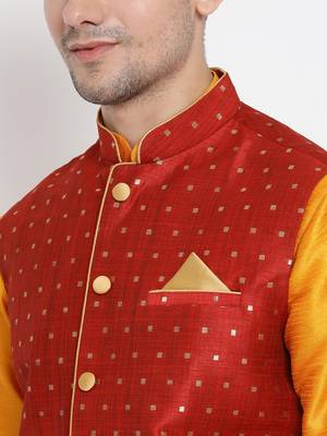 Orange Woven Silk Blend Dhoti-Kurta 4