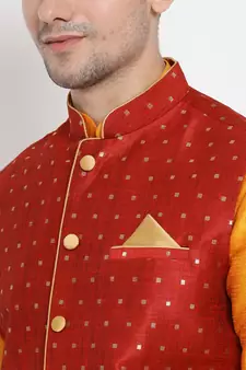 Orange Woven Silk Blend Dhoti-Kurta