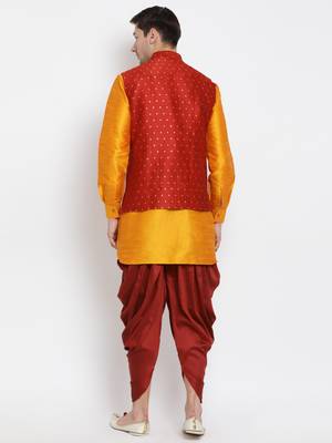 Orange Woven Silk Blend Dhoti-Kurta 5