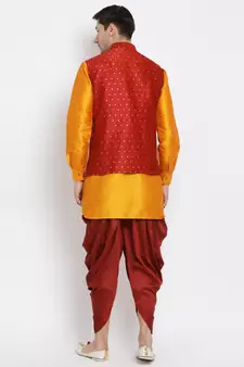Orange Woven Silk Blend Dhoti-Kurta