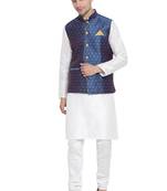 White Woven Silk Blend Kurta-Pajama