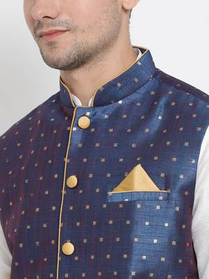 White Woven Silk Blend Kurta-Pajama 4