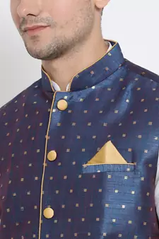 White Woven Silk Blend Kurta-Pajama