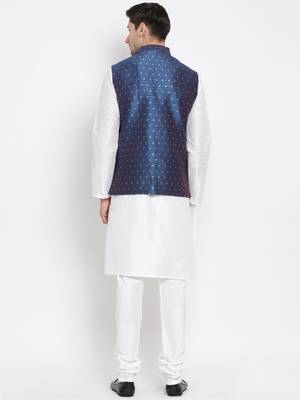 White Woven Silk Blend Kurta-Pajama 5