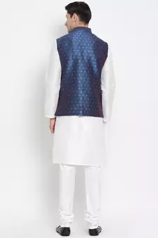 White Woven Silk Blend Kurta-Pajama
