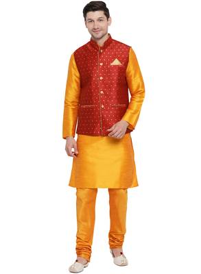 Orange Woven Silk Blend Kurta-Pajama 1
